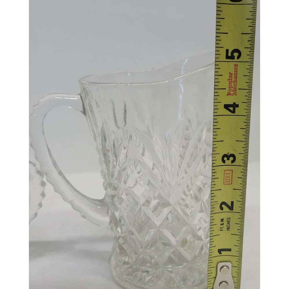 Vintage Clear Pressed Glass Creamer and‎ Lidded Sugar Bowl Set Sunburst Diamond